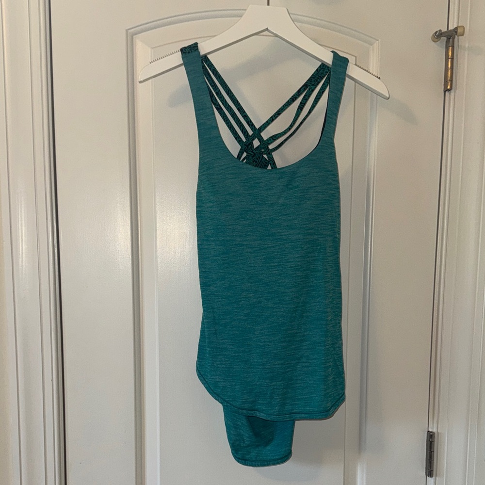 Strappy Teal Athletic Tank Top with built in sports bra